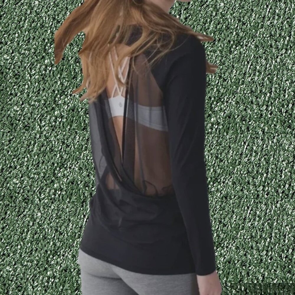 Iululemon If You’re Lucky Long Sleeve Tee Black Mesh Lightweight Top Size 6 NEW